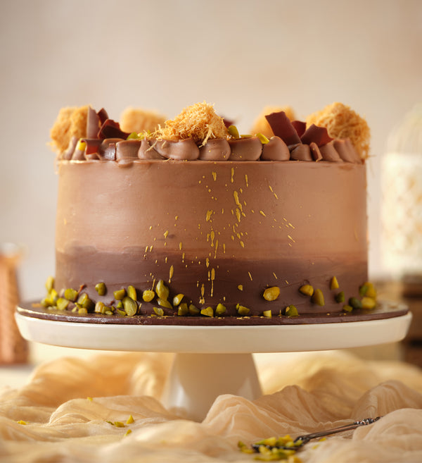 Chocolate Pistachio Kunafa Cake