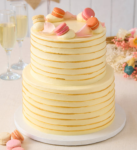 Ruffle Macaron Ivory Wedding Cake